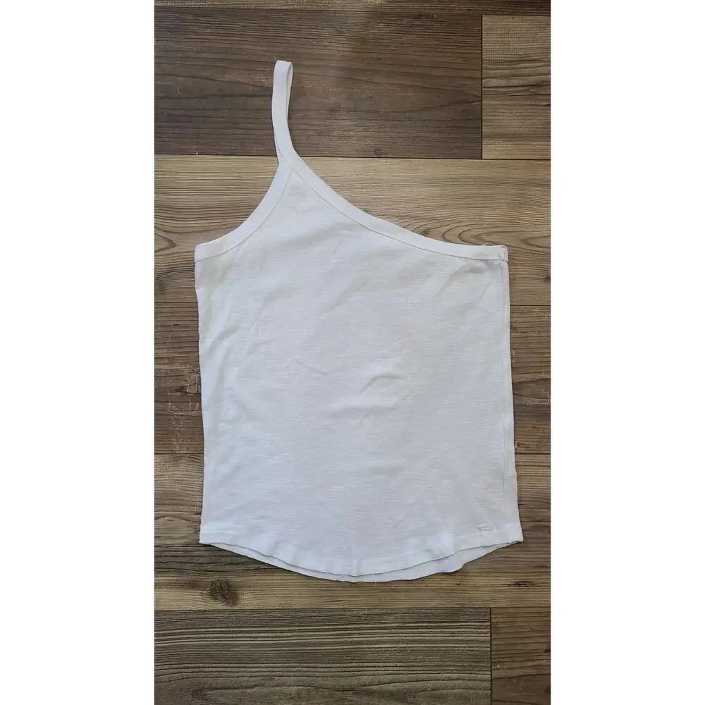 Free People One Way or Another Tank Womens XL White One Shoulder Cotton BasicTop